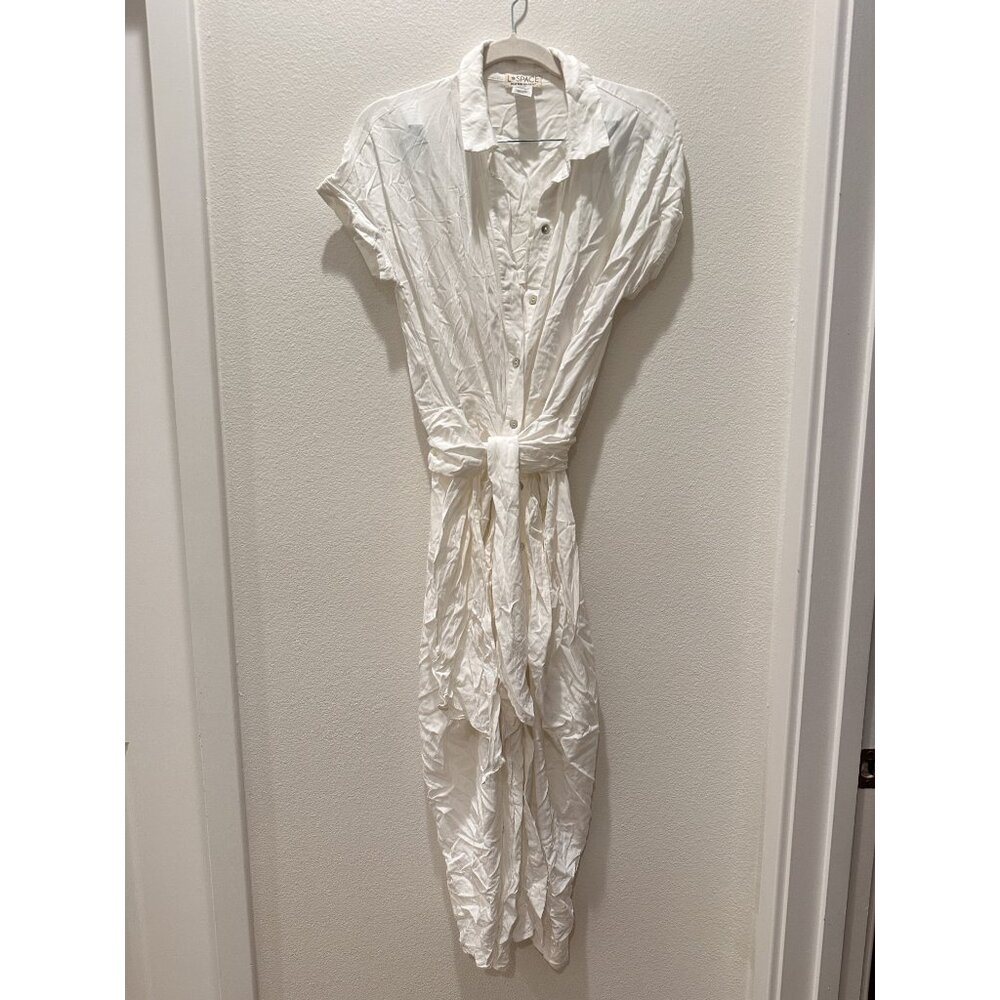 l*space Prism Solid Short Sleeve Button Front Shirt Dress Size Small